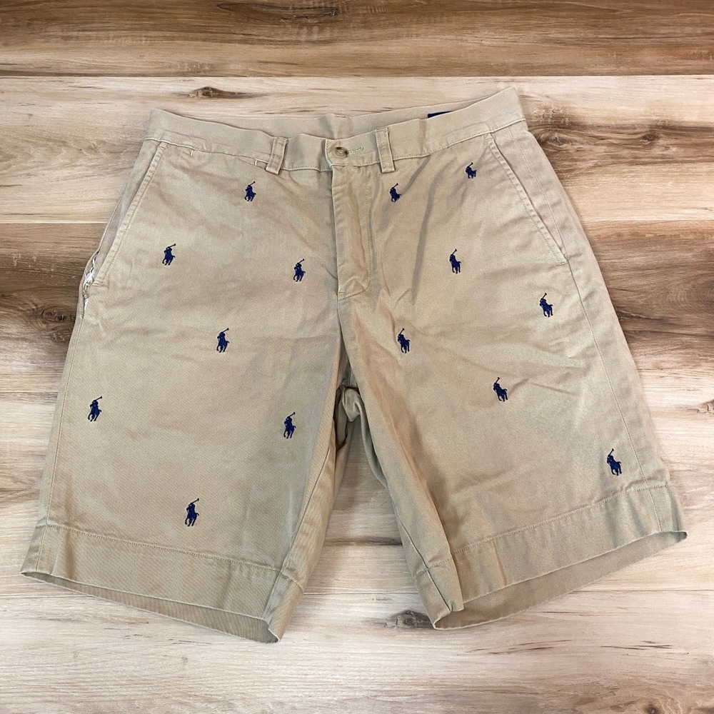 Polo Ralph Lauren Shorts Mens 29 Classic Fit 9" Chino Khaki All over Pony Logo